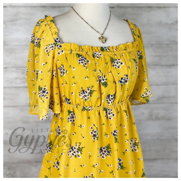 Little Flower Yellow Babydoll Dress - Picture 2 of 8